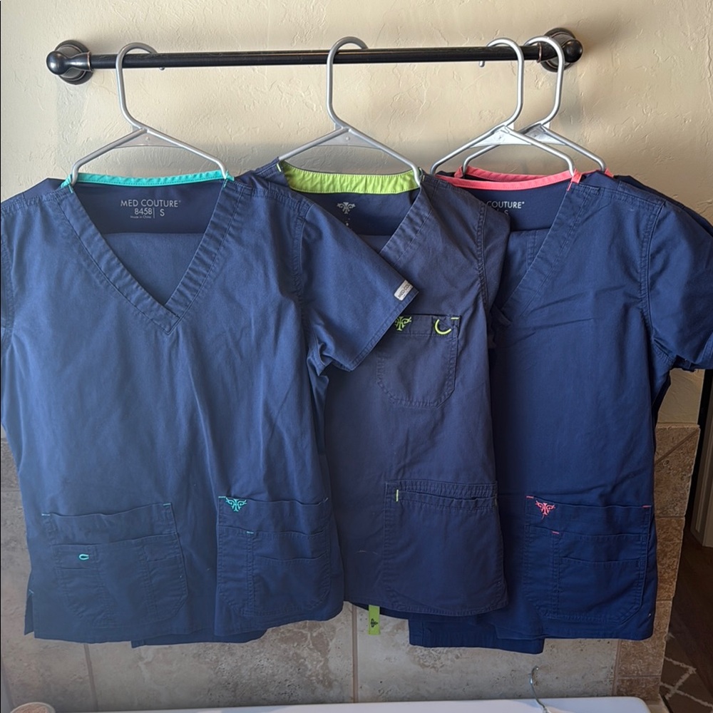 Med Couture Navy Blue Scrub Tops